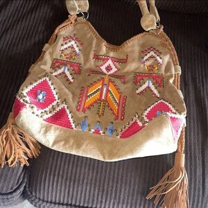 Free People Leather Embroidered Boho Bag